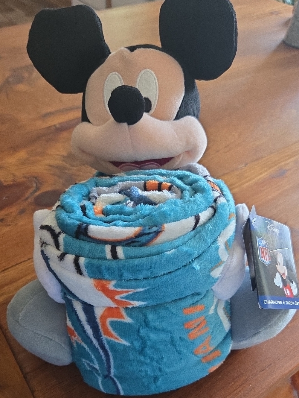 Disney Mickey Mouse Plush with Teal and Orange Miami Dolphins Throw